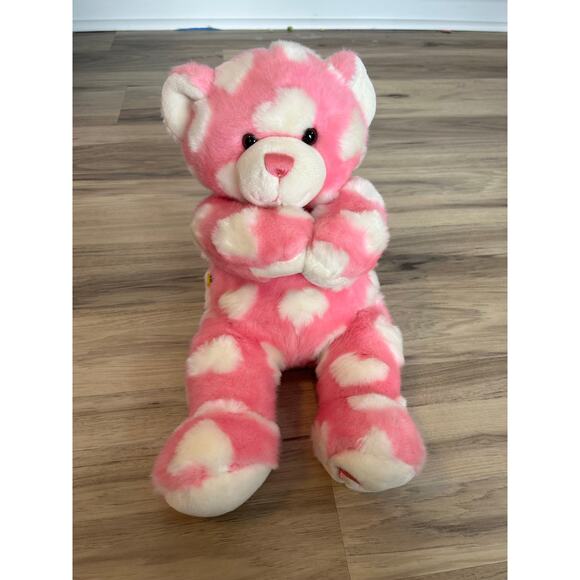 Build A Bear Pink White Hearts 16" Magnetic Paws Plush Bear Toy - Picture 1 of 5